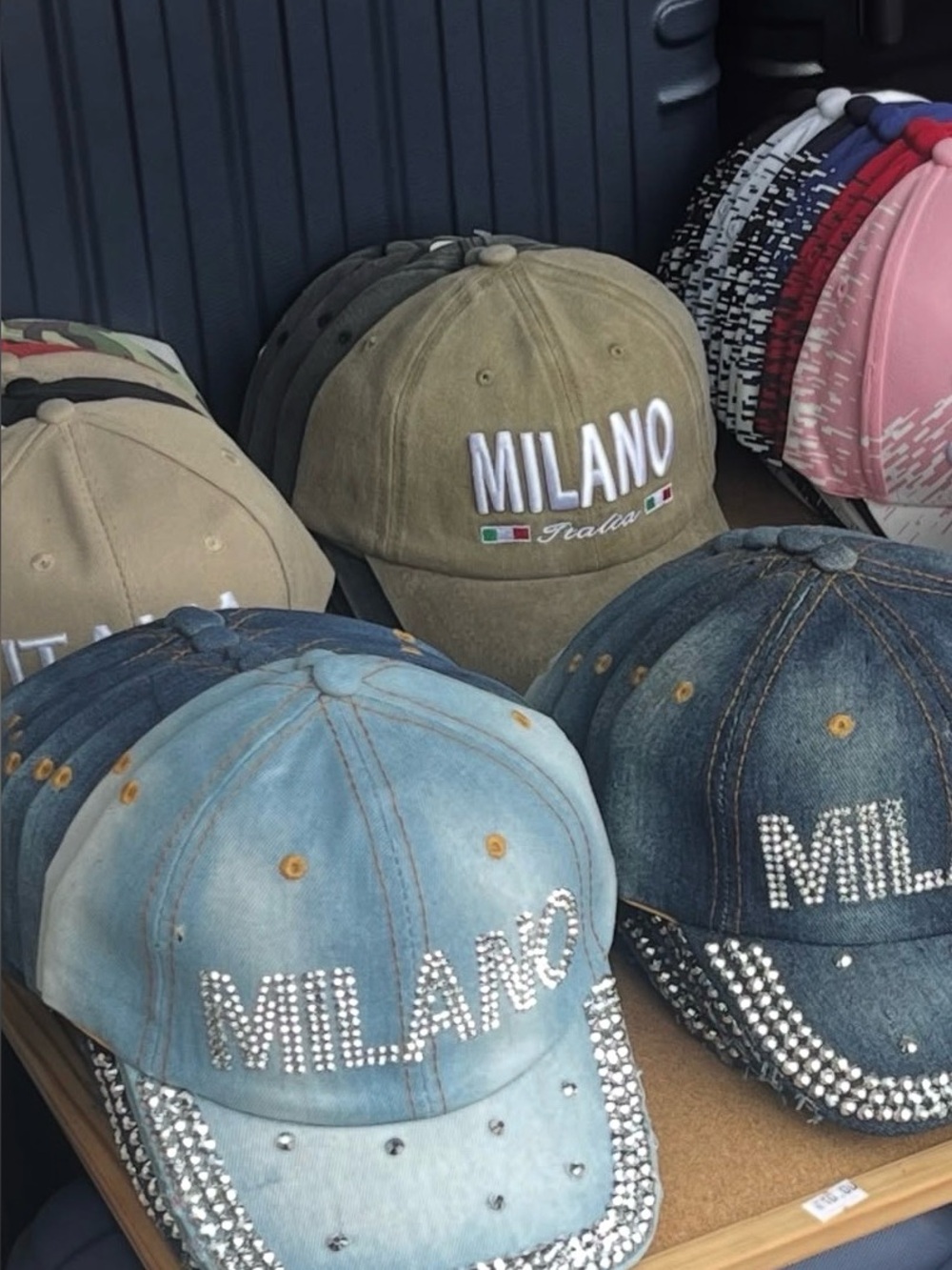 Milano Embellished Denim Cap with Rhinestones